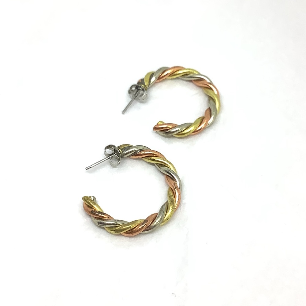 Vintage Brass Silver & Copper Hoop Earrings
